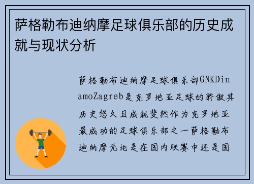 萨格勒布迪纳摩足球俱乐部的历史成就与现状分析